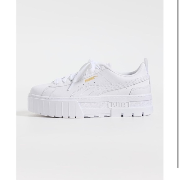 PUMA Women's Mayze White and Gold Platform Sneakers - Picture 3 of 9